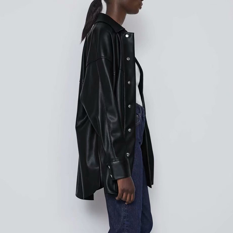 PU Women Leather Jacket Spring Autumn Thin Shirt Coat Fashion Streetwear Black Female Jacket Esthetic Gothic Vintage Outfit 201226