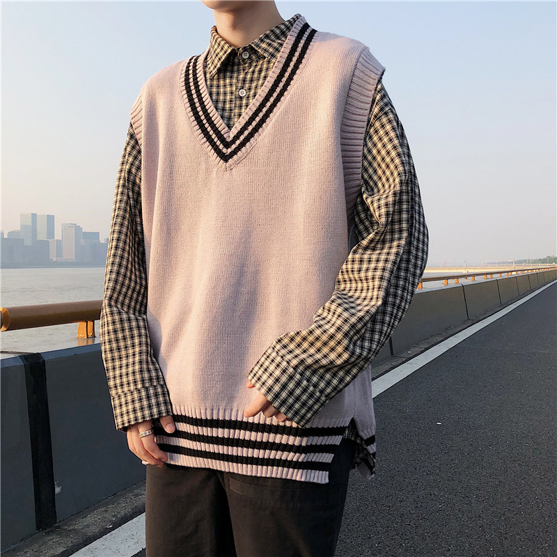 Men V-neck Cotton Sweater Vest Patchwork Spacious Sleeveless Perfect Quality Fashion Clothes Casual Knitted Wool Jumper Coat 201203