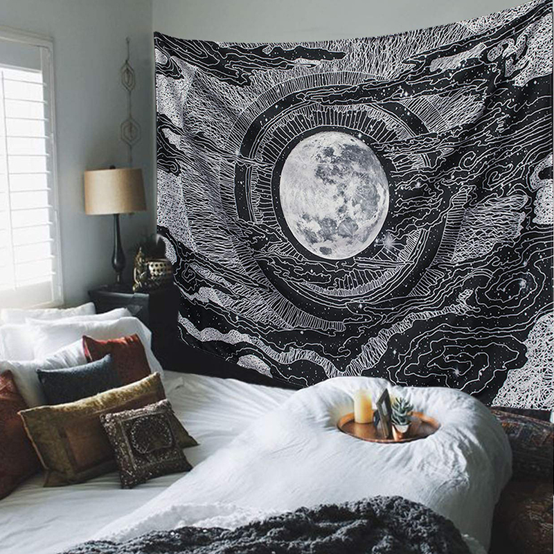 Seven Stars Moon and Star Tapestry macrame wall hanging Psychedelic Mountain mandala tapestry boho decor hippie wall carpet LJ201128