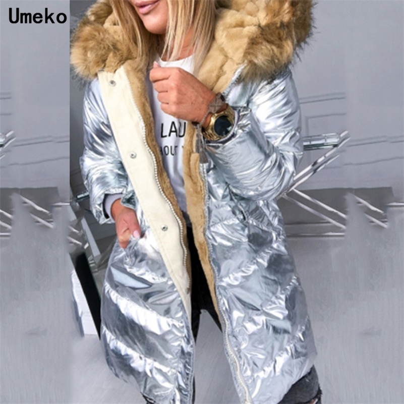 Umeko Fashion Parka Coats Long Cotton Casual Fur Hooded Jackets Women Thick Warm Winter Parkas Female Overcoat Coat Y201006