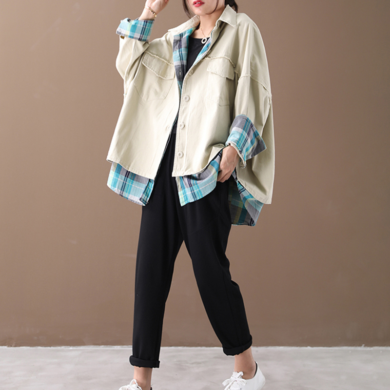 CHICEVER Korean Patchwork Hit Color Women's Jacket Lapel Collar Long Sleeve Oversized Loose Coat Female Autumn Fashion 201017