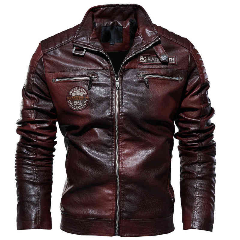 Leather Jacket Men Winter Fleece Motorcycle PU Leather Jacket Mens Stand Collar Casual Windbreaker Ropa De Hombre Slim Coat 7XL 220125