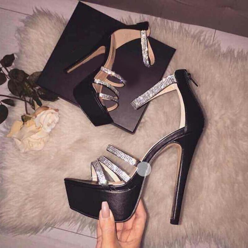 Sexy Bling Bling Crystal Strap High Heel Sandals Black Beige Leather High Platform Dress Shoes Cut-out Hollow Summer Shoes
Sexy Bling Bling Crystal Strap High Heel Sandals Black Beige Leather High Platform Dress Shoes Cut-out Hollow Summer Shoes