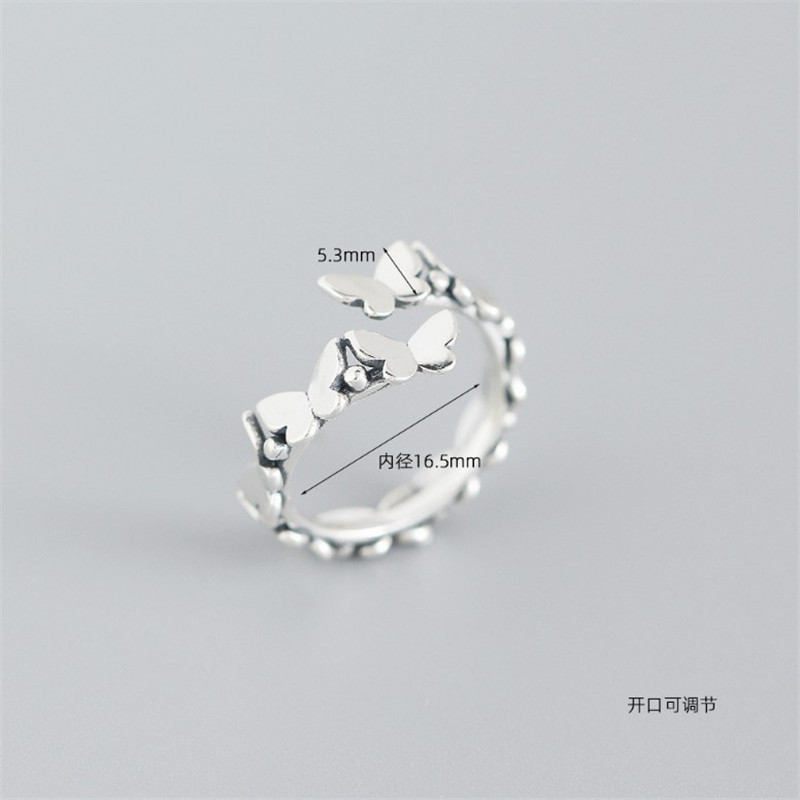Authentic 925 Sterling Silver Butterfly Rings For Women Vintage Silver Open Size Adjustable Ring Christmas Party Gifts