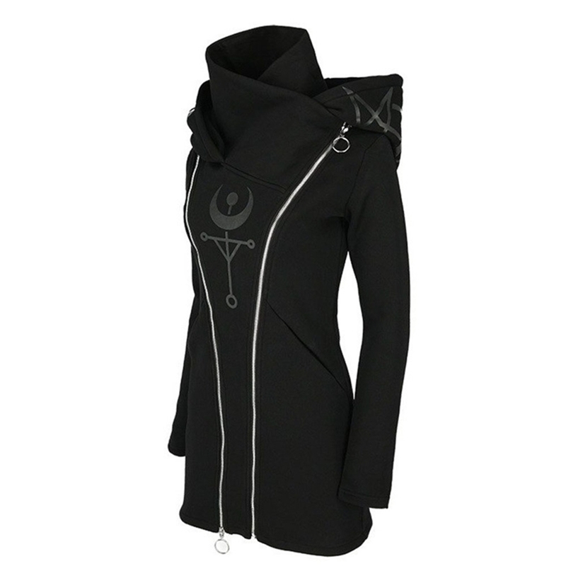 Rosetic Hooded Punk Hoodie Women Oversize Zipper Fashion Casual Long Coat Streetwear Goth Sweatshirt Plus Size Hoodies Autumn 201216