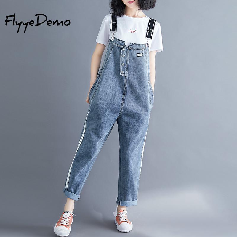 Women Clothing Denim Fabric Patch Rompers Autumn Overalls Women Jumpsuits Big Size Bib Pants Women Overalls Female Rompers T200509