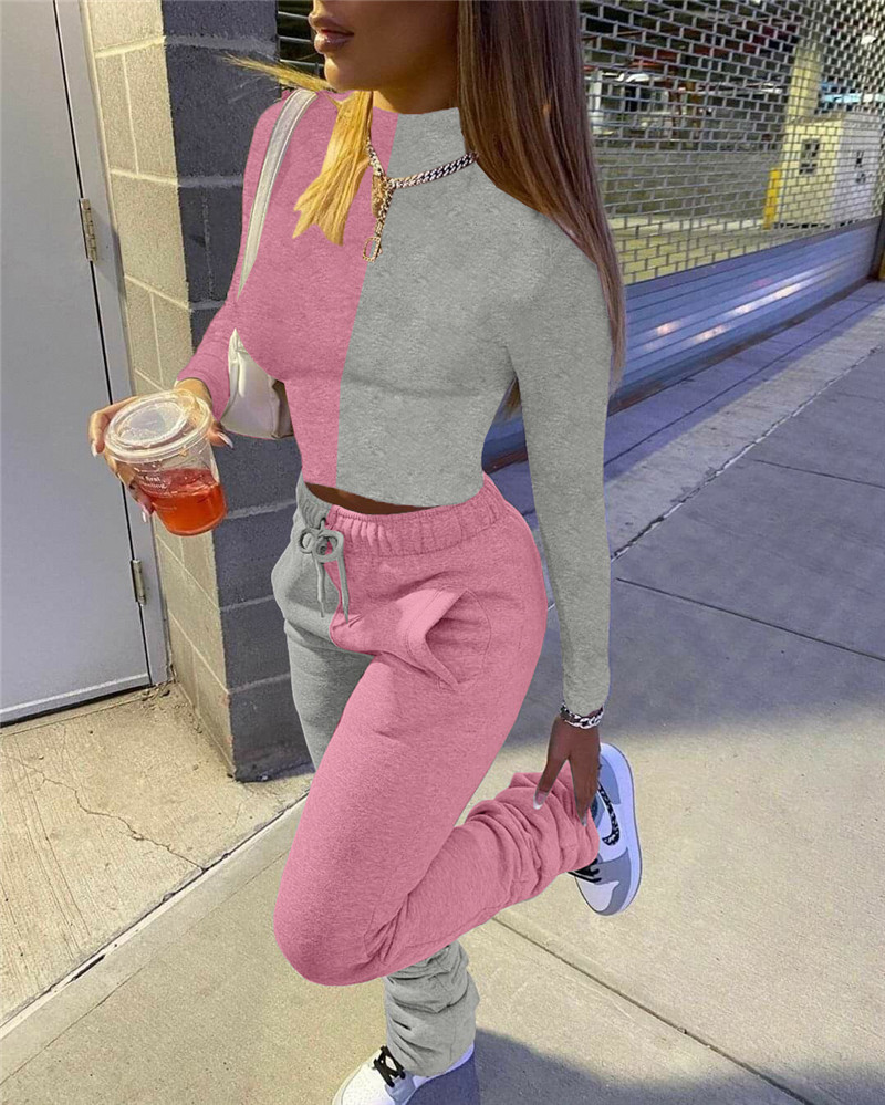 New Fall winter Women tracksuits jogger suit long sleeve outfits pullover hoodies+stack pants panelled two piece set plus size sweatsuits 4276