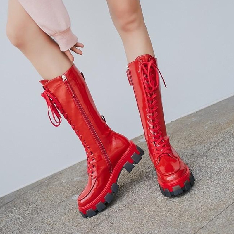 2021 Genuine Leather Mark at Knee Height Female Boots Night Women's Shoes Jbt8, Black