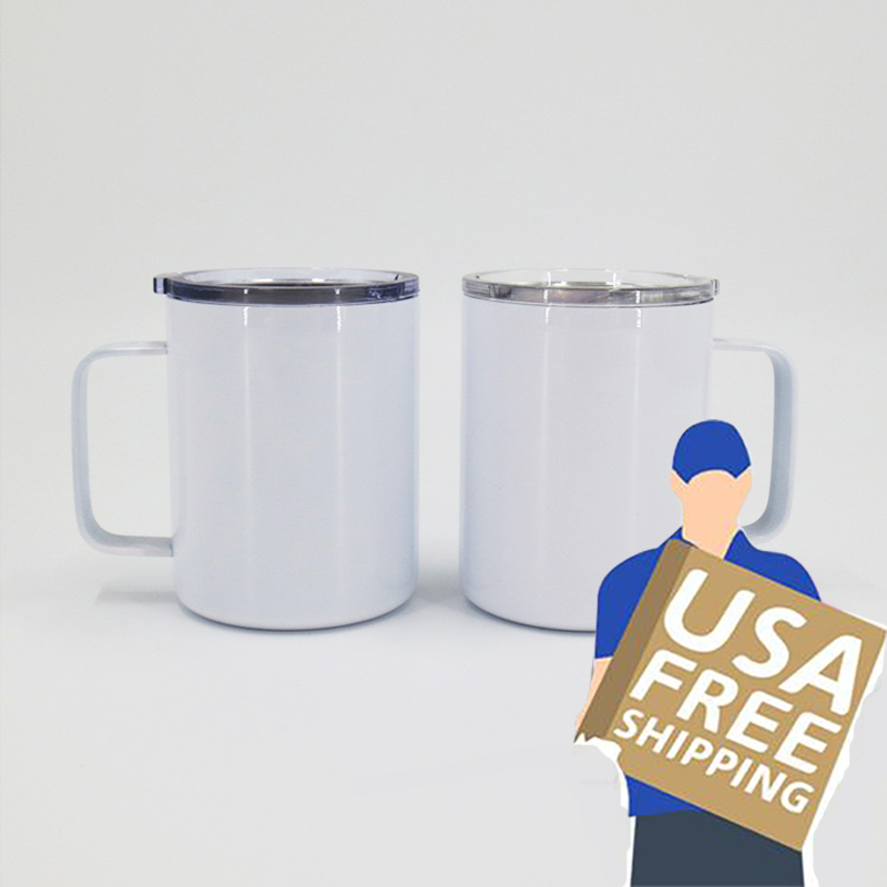 US warehouse! Blank Sublimation Coffee Mug with Handle 10oz Tumbler Stainless Steel Travel Tumblers Double Wall Vacuum Insulated Tumbler handles cup