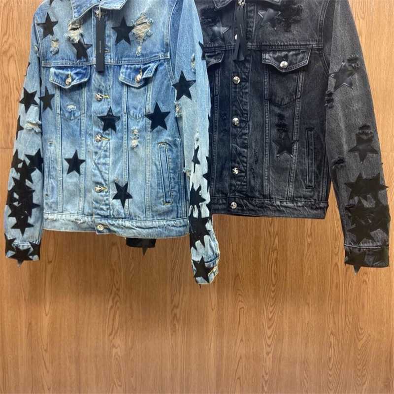 Designer Amir i Street 21ss High Five Pointed Star Patchwork Embroidery Hole Loose Black Denim Jacket Trendy Men and Women
Designer Amir i Street 21ss High Five Pointed Star Patchwork Embroidery Hole Loose Black Denim Jacket Trendy Men and Women