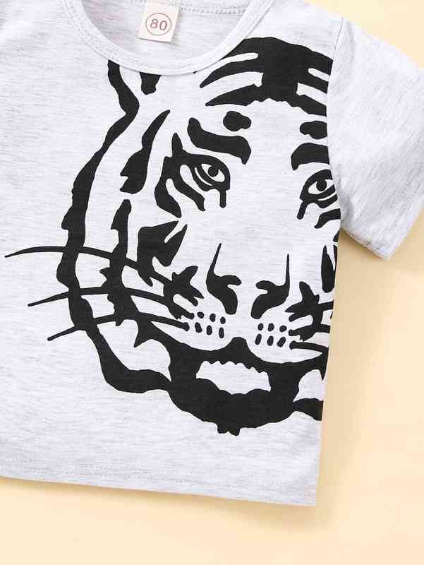 Baby Tiger Print Tee & Letter Graphic Pants SHE