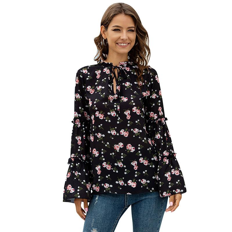 Women Floral Printed Chiffon Blouse 2021 New Autumn Fashion Lace Up Flare Sleeve Female Tops Ladies Casual Streetwear Shirts, Rn1017 blue
Women Floral Printed Chiffon Blouse 2021 New Autumn Fashion Lace Up Flare Sleeve Female Tops Ladies Casual Streetwear Shirts, Rn1017 blue