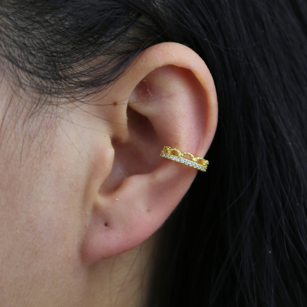 1 Piece Real 925 Sterling Silver Gold Plated Women Ear Cuff Micro Pave CZ Lace Band Romantic Women Clip on Earring Wholesale