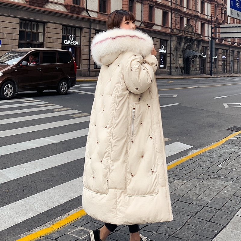 Women's Winter Jacket X-long Animal Print Hooded Woman Parkas Loose Plus Size With Fur Collar Casual Thick Coat Ladies Outwear 201019