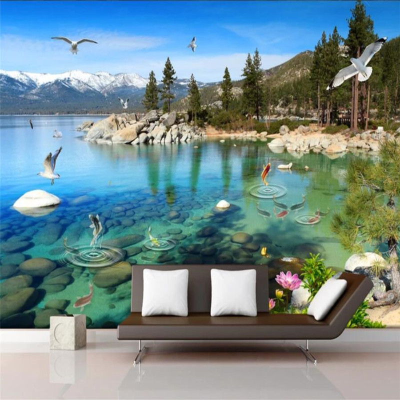 Customize 3d wallpapers atural lake scenery decorative painting custom large mural green wallpaper