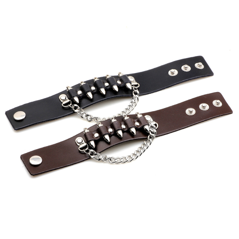 Popular Hip Hop Rap Singer Style Alloy Bullet Charm Bracelet Wide Black Brown Leather Bracelets for Men Gift