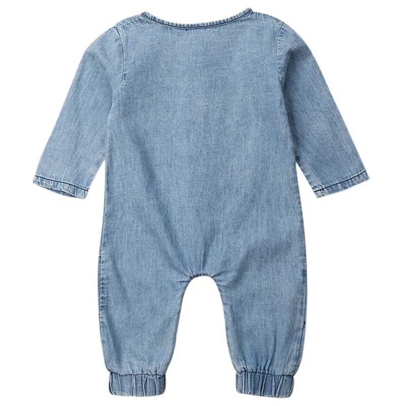 Spring Autumn Baby Clothing Long Sleeve Romper Denim Solid Jumpsuit Pocket Outfits Newborn Kids Baby Girl Boy Clothes 201027
