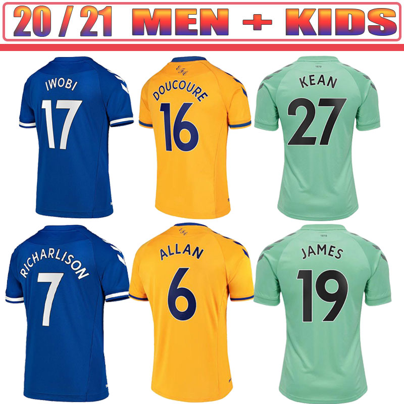 Everton 20 21 Soccer Jerseys JAMES ALLAN DOUCOURE Football Shirt set 2021 KEAN RICHARLISON Thailand Men Kids Kit uniforms
