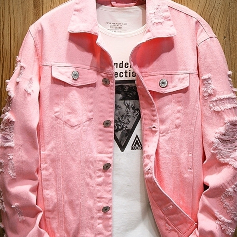 Autumn Hole Denim Jacket Men Ripped Cowboy Jackets Coat Male Slim Fit Solid Casual Coats Cotton White Black Plus Size 5XL 201114