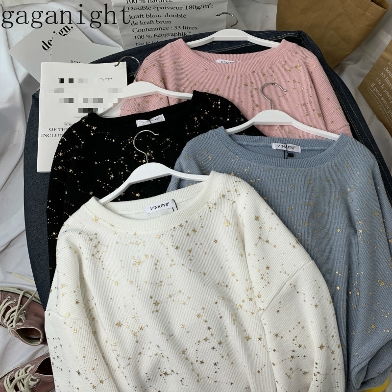 Gaganight Korean Ins O Neck Pullover Sequined Patchwork Hoodies Women Loose Causal Long Sleeve Casual Sweatshirt Spring X2595 201202