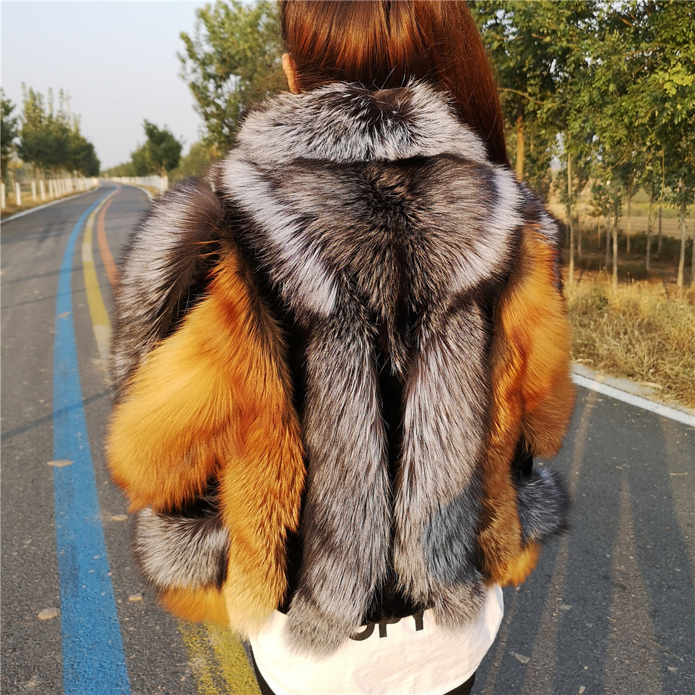 Real Fur Short Jacket Fox Coats Genuine Silver Fox Fur Coat 2020 Full Sleeves Women Plus Size Winter Plush Red Fur Coat Female LJ201203