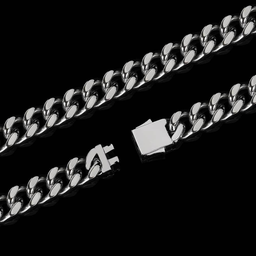 Stainless Steel Jewelry Hip Hop Necklace Micro Inlay Zircon Spring Buckle Four Sides Polished Cuban Chain Necklace