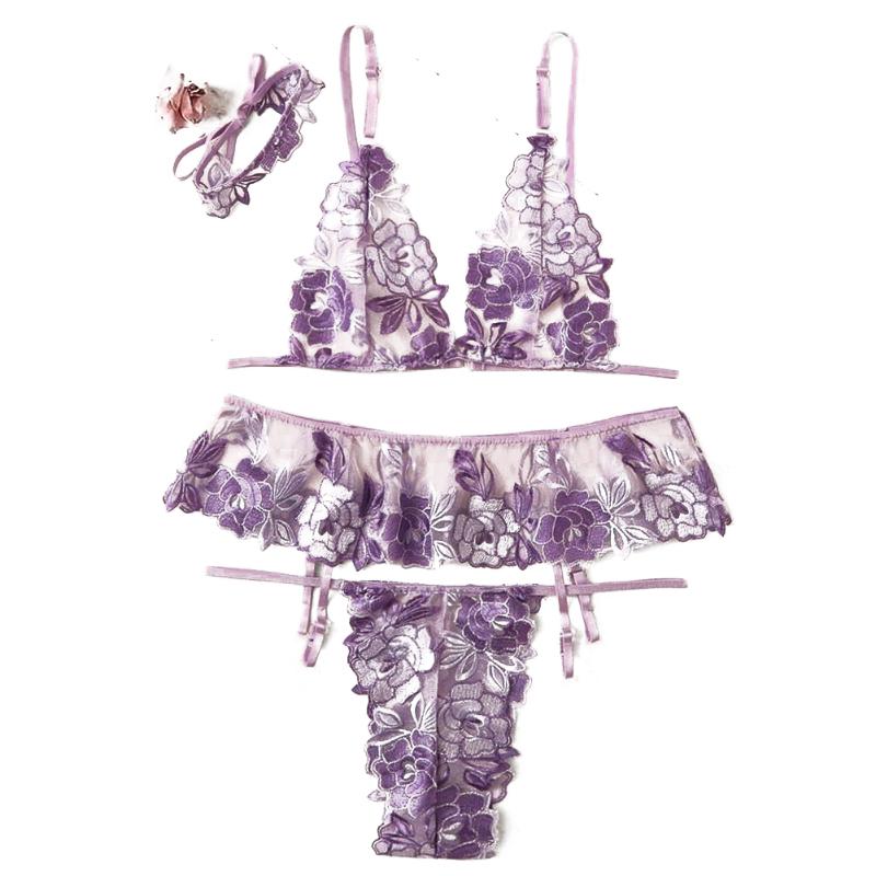 Women's sexy lingerie set seduction costume embroidery lace underwear thong garter bra glamour hot sale 2021, Blue
Women's sexy lingerie set seduction costume embroidery lace underwear thong garter bra glamour hot sale 2021, Blue