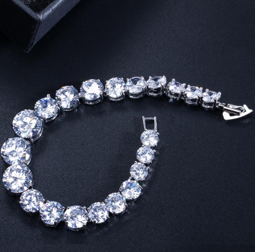 Tennis Bracelet: Gold Fill Platinum Plated Round Cut White Topaz CZ Dia Stackable Women Wedding Bracelet
