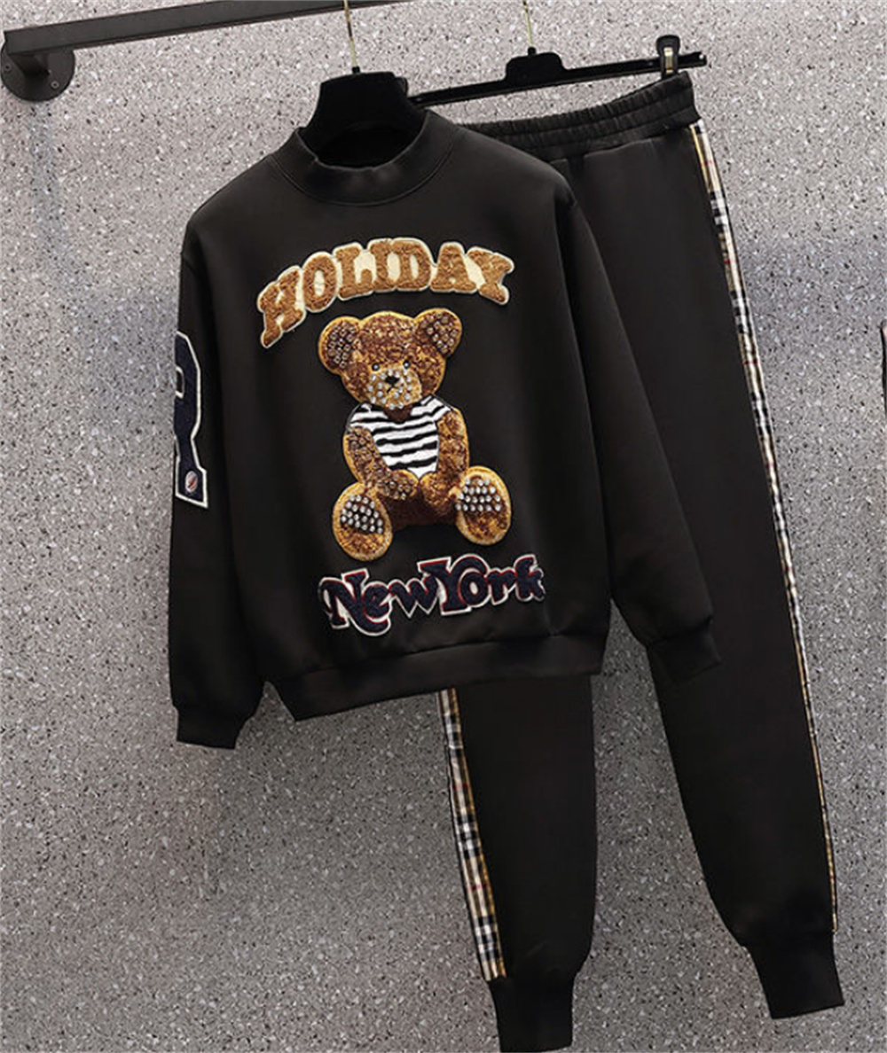 Women Casual Tracksuits Womens Two Piece Set Spring Autumn New Long Sleeve Ing Sweatsuit Girl Bear Jogging Sportwear Hoodies And Pants Size S-4Xl