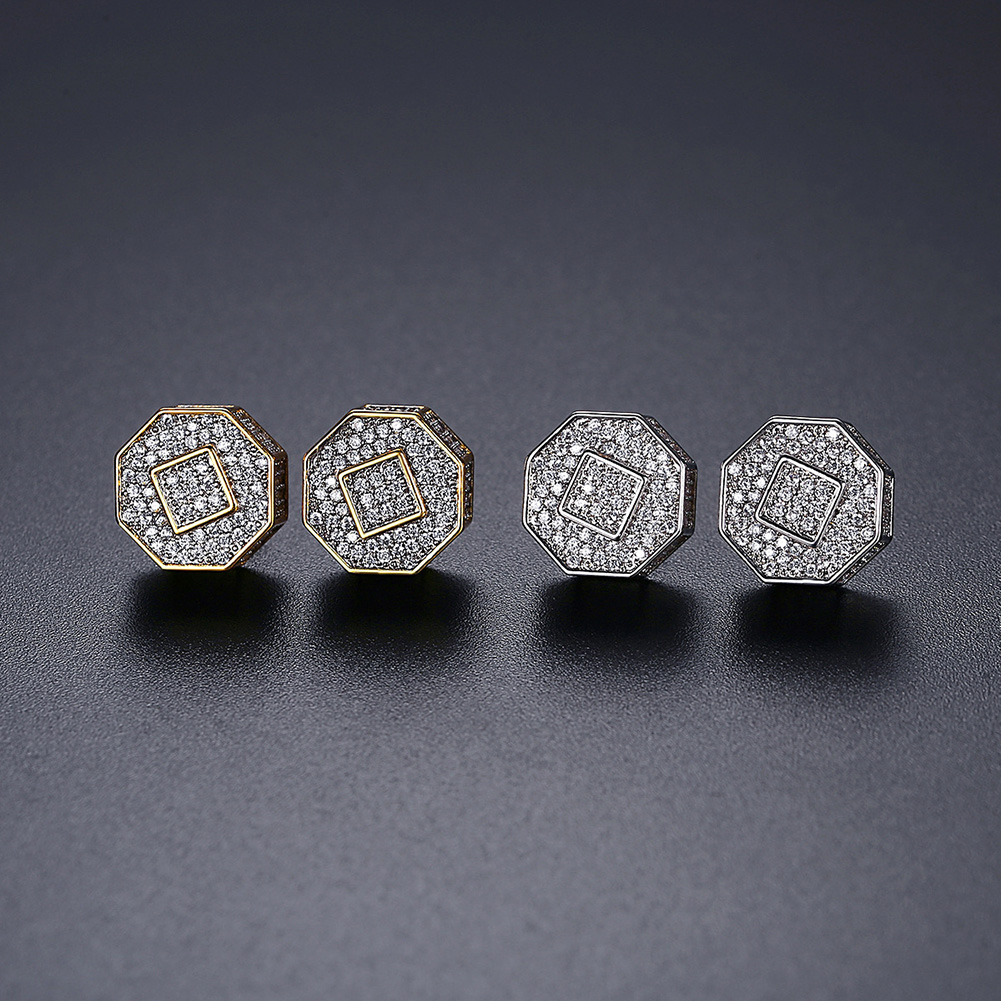 Hip Hop Stud Earrings Cylinder Shape Shining White Zircon Dangle Earrings Gold Plated Vintage Geometric Jewelry Wholesale