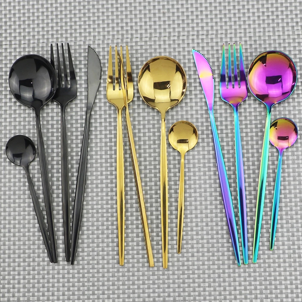 4Pcs/set Black Gold Cutlery Set 18/10 Stainless Steel Dinnerware Silverware Flatware Set Dinner Knife Fork Spoon Dropshipping
4Pcs/set Black Gold Cutlery Set 18/10 Stainless Steel Dinnerware Silverware Flatware Set Dinner Knife Fork Spoon Dropshipping