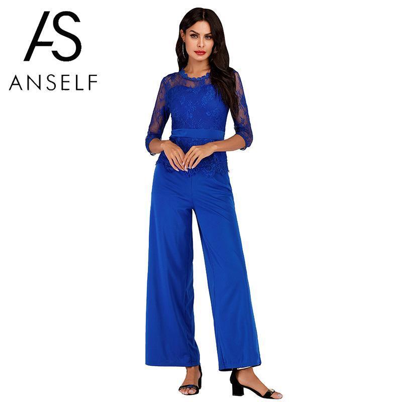 Lace Jumpsuit Women Rompers 2019 Summer Elegant Ladies Office Work Wear overalls for Women Wide Leg Playsuit Tracksuit Long Pant T200107
