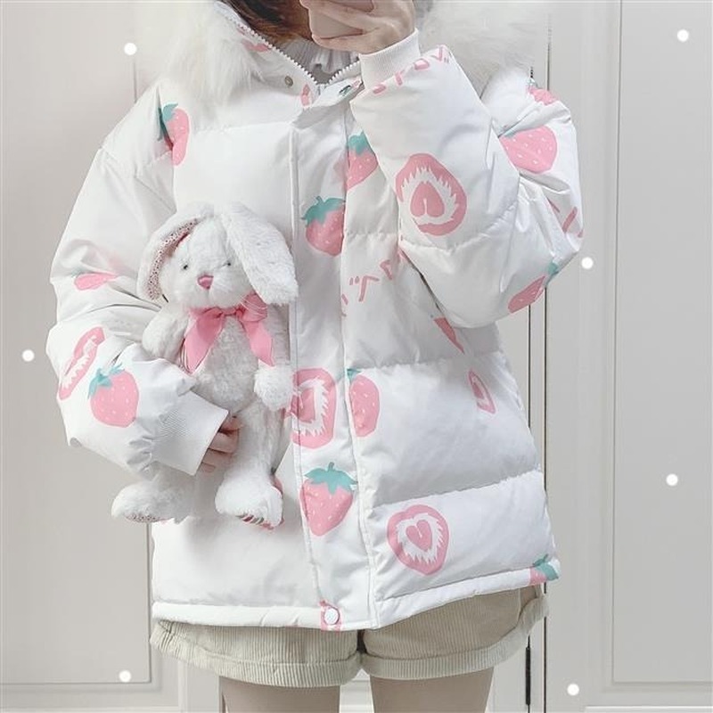 OCEANLOVE Japan Style Women Parkas Kawaii Pink Cartoon Thick Warm Jackets Female Hooded Sweet Coat Fashion Outwear 18657 201217