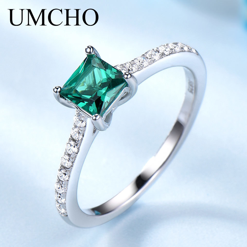 UMCHO Green Emerald Gemstone Rings for Women Genuine 925 Sterling Silver Fashion May Birthstone Ring Romantic Gift Fine Jewelry 201006