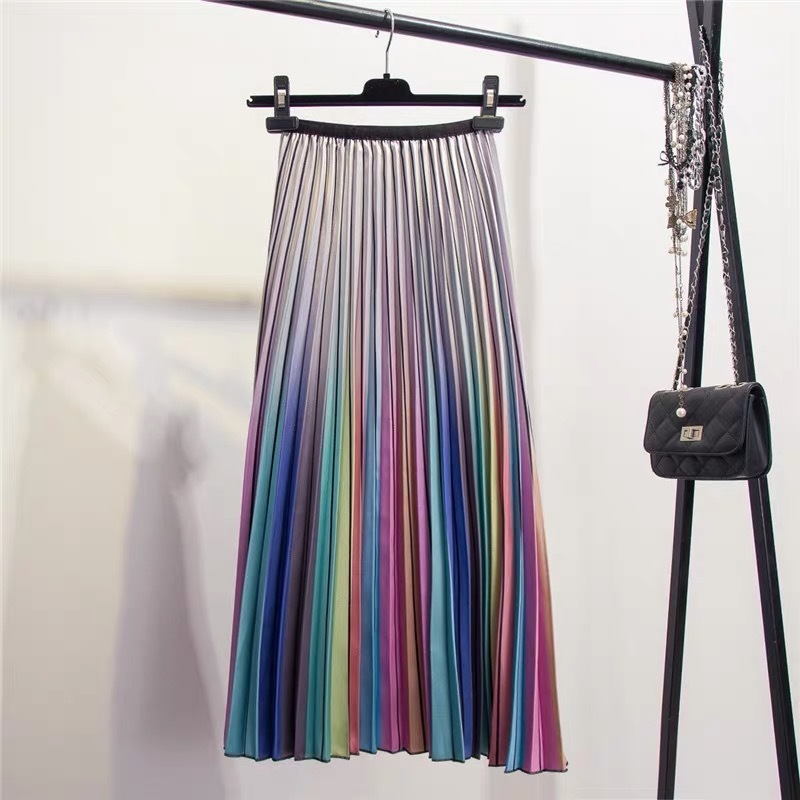 Marwin Spring NewComing Women Skirts Rainbow Striped Aline MidCalf Skirts High Street European Style High Quality Skirts T200106