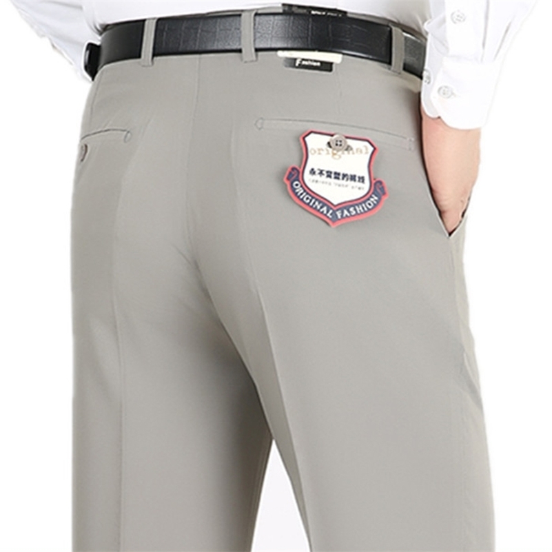 Summer Thin Mens Suits Trousers Business Casual Suit Middle-aged Youth Anti-wrinkle Silky Straight Loose Dress Pants Men Y201026