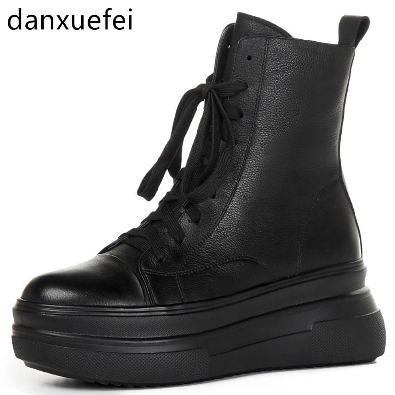 Women's genuine leather platform flats ankle boots lace-up casual thick sole punk short booties autumn Motorcycle boots shoes, Black
Women's genuine leather platform flats ankle boots lace-up casual thick sole punk short booties autumn Motorcycle boots shoes, Black