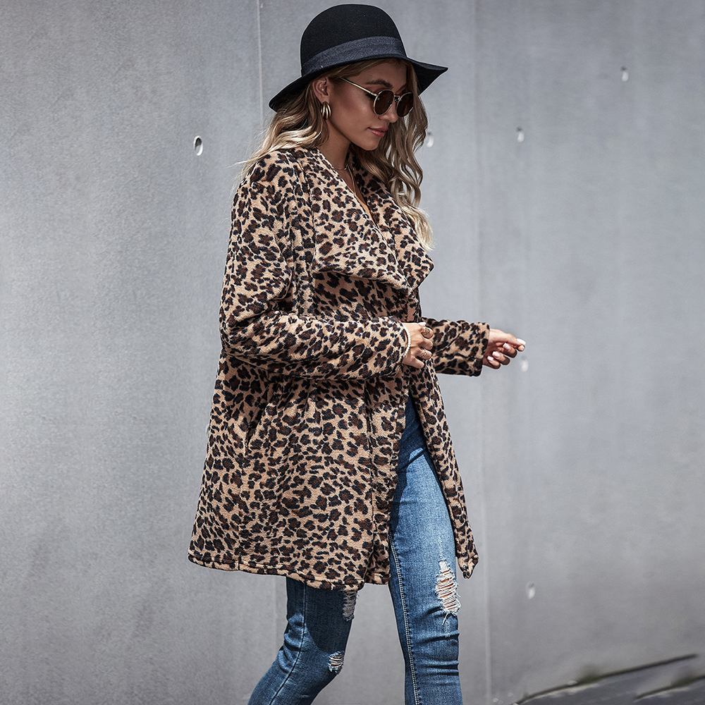 Long Jacket Women Coat Autumn Winter Faux Fur Warm Plush Clothes Vintage Leopard Cardigan Windbreaker Outwear Fall Fashion 201029