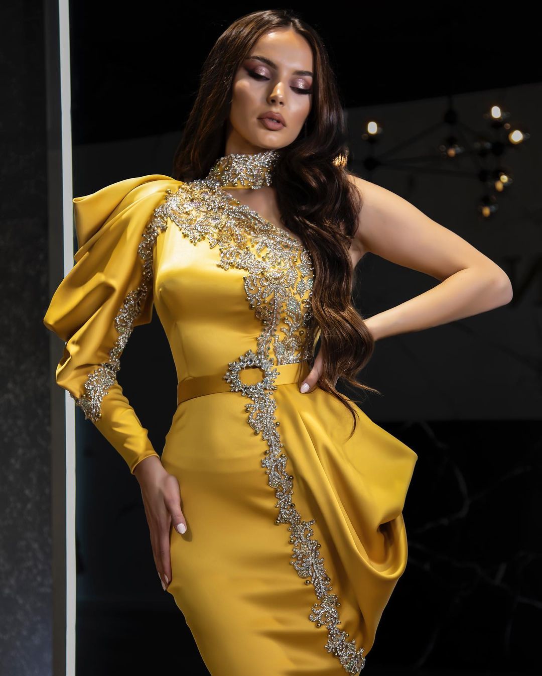 2020 Arabic Aso Ebi Gold Luxurious Mermaid Evening Dresses Beaded Crystals Prom Dresses Satin Formal Party Second Receptiion Gowns ZJ440