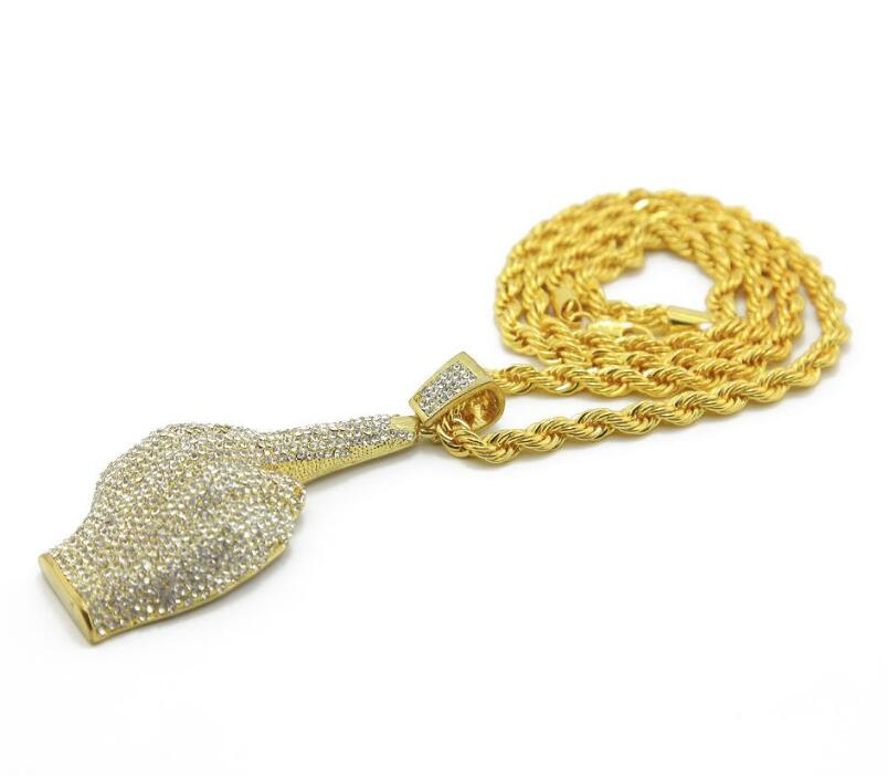 Middle Finger Diamond Necklace Street Wind Heavy Drill Full Diamond Alloy Big Finger Pendant Vertical Middle Finger Hip Hop Necklace jewelry
