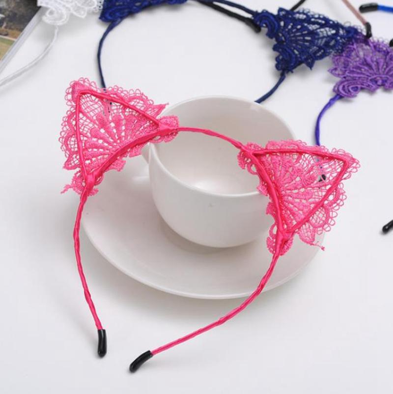 2022 new Lace Headband Cat Ear Girls Head Hoops Elastic Hair Band Wedding Party Photography Style Headwear Women Accessories 9 Colors