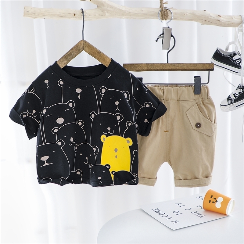 HYLKIDHUOSE Baby Boys Girls Clothing Sets 2020 Summer Short Sleeve Cartoon T Shirt Shorts Infant Children Vacation Clothes LJ200917