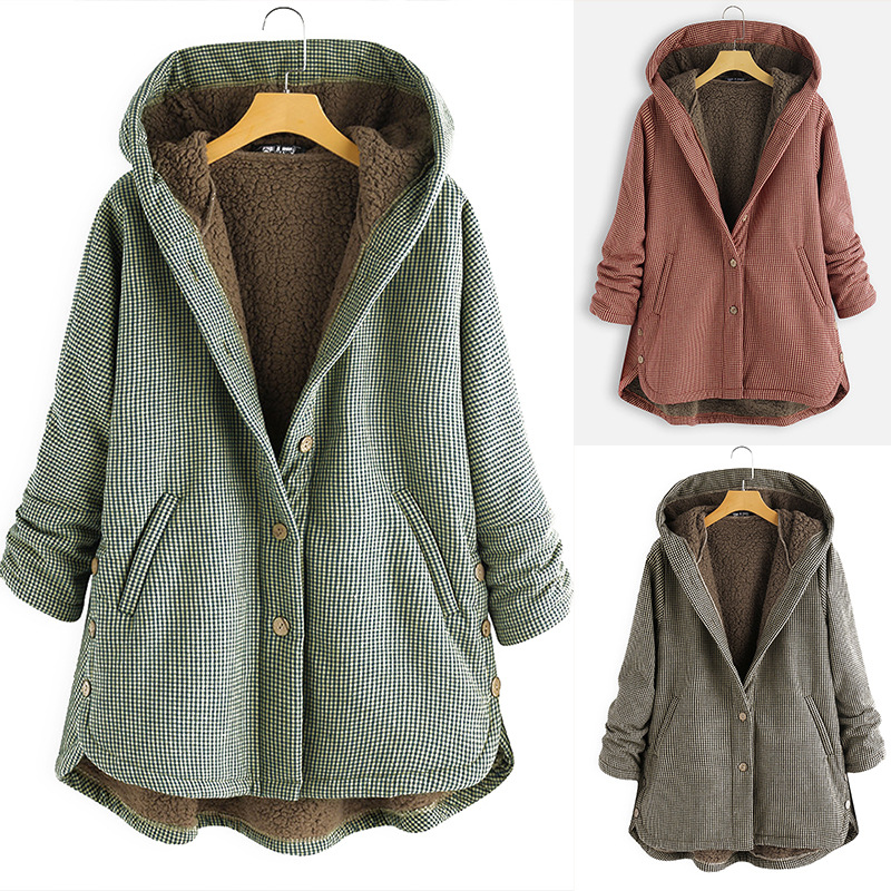 2020 winter warmth plaid long coat women European and American button hood Sports and Entertainment Cheap
2020 winter warmth plaid long coat women European and American button hood Sports and Entertainment Cheap