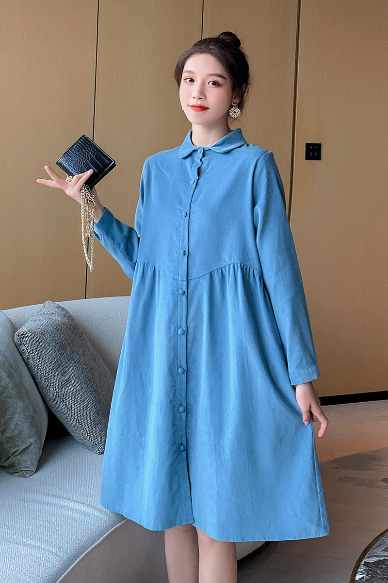 2056# Autumn Corduroy Maternity Long Blouses Long Sleeve Plus Size Loose Dress Clothes for Pregnant Women Casual Pregnancy Wear LJ201120