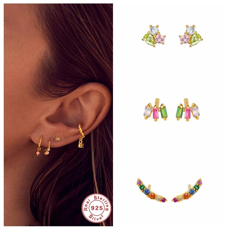 925 Sterling Silver Korean Earring Rainbow Zircon Cartilage Woman Stud Earrings For Couple Lovers' Bling CZ Pendientes Jewerly
925 Sterling Silver Korean Earring Rainbow Zircon Cartilage Woman Stud Earrings For Couple Lovers' Bling CZ Pendientes Jewerly