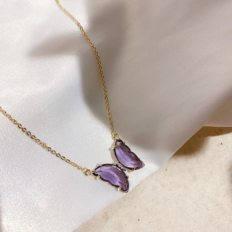 SRCOI Transparent Purple Glass Butterfly Necklace Fashion Minimalism Temperament Insect Single Gold Color Necklace Female
SRCOI Transparent Purple Glass Butterfly Necklace Fashion Minimalism Temperament Insect Single Gold Color Necklace Female
