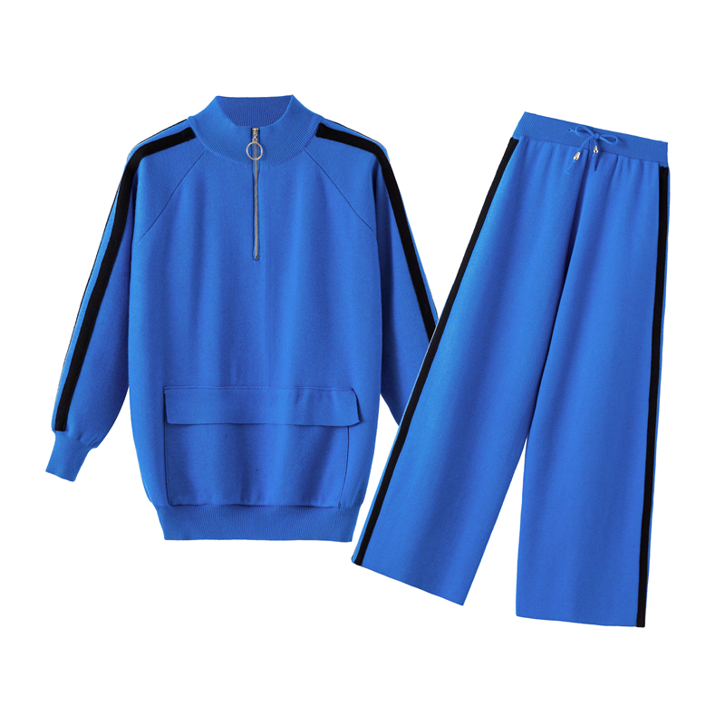 spring new knitted casual sports suit female foreign style fashionable sweater wide leg pants two-piece tide 201119