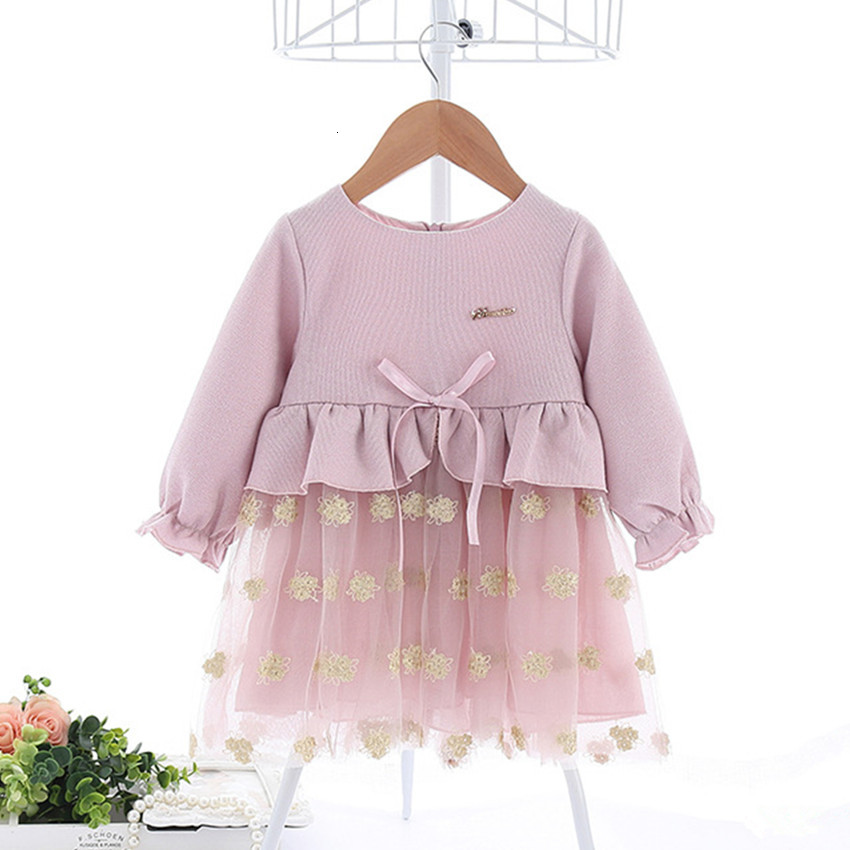 

2021 Girl Clothes New Idea Autumn Flowers Embroidery Kids Es for Baby Girls Party Wedding Children Princess Ujut, Lavender