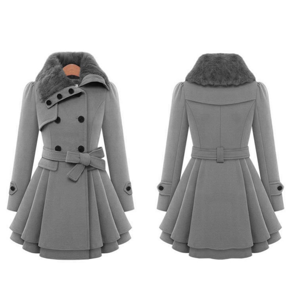 Winter Coat Women Trench Coat Turn-down Collar Long Sleeve Peacoat Faux Fur Double Breasted Thick Plus Size Fashion Outwear LJ201128