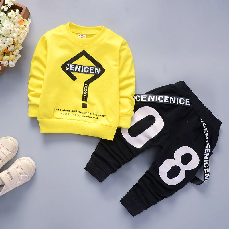 2020 Children ages 1-5 wear Spring Long sleeve numbers Streamers Pants girls casual hoodie boys sweatshirt pullover set ActiveX1019